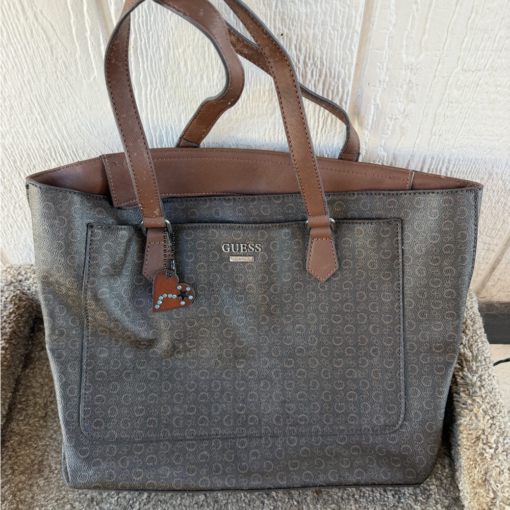 Guess Gray and Brown Shoulder Bag